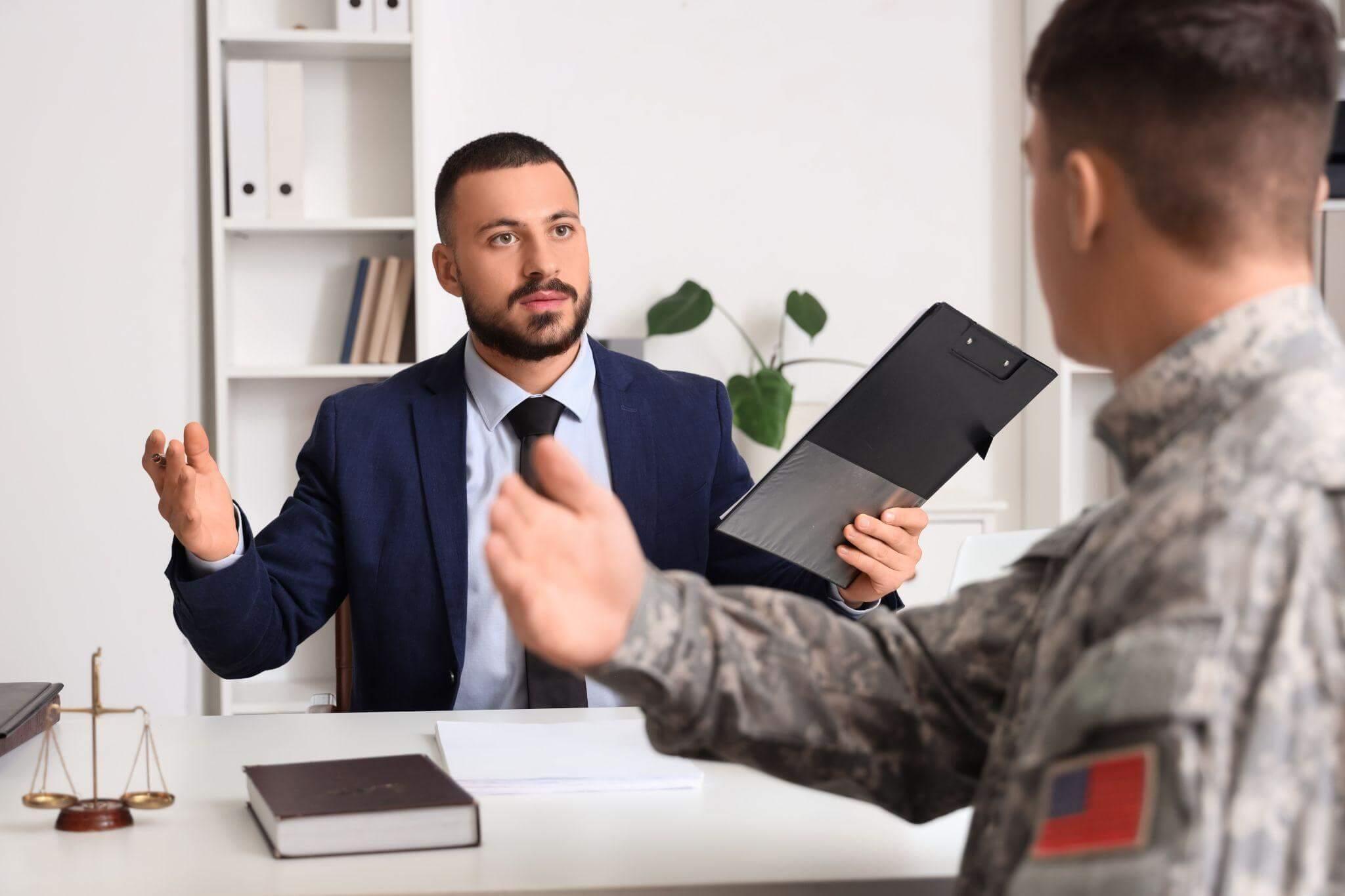 Lawyer in a suit talking to a
